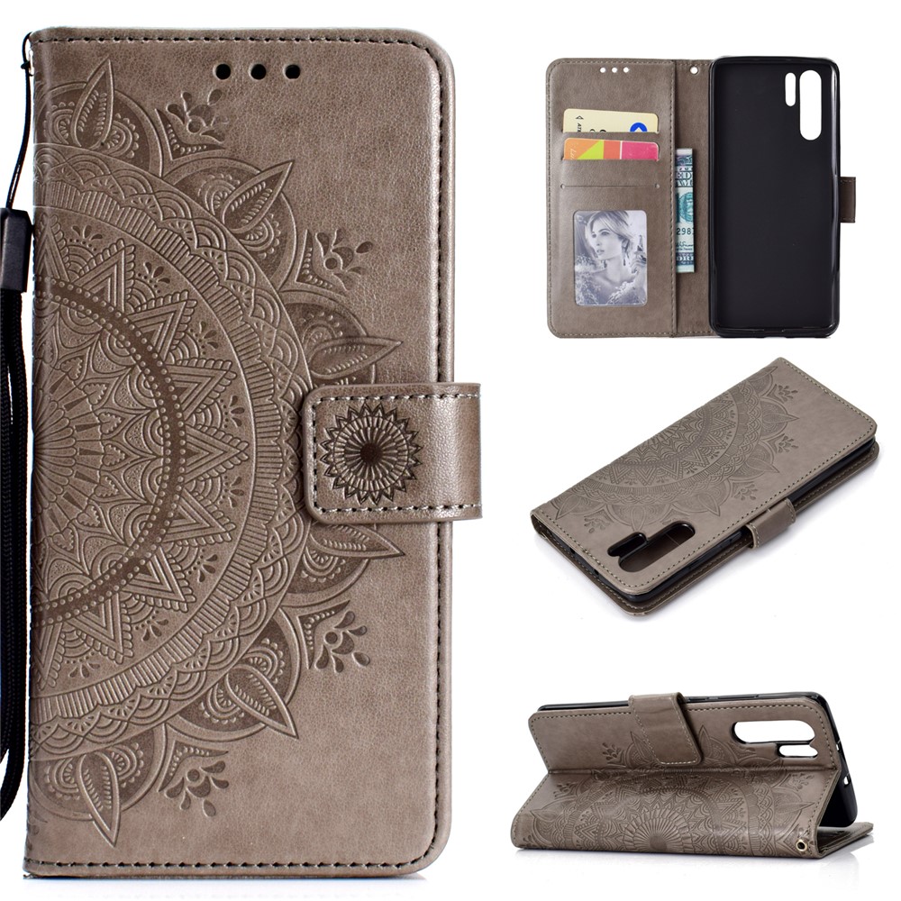 Imprinted Mandala Pattern PU Leather Protection Case for Huawei P30 Pro - Grey-1