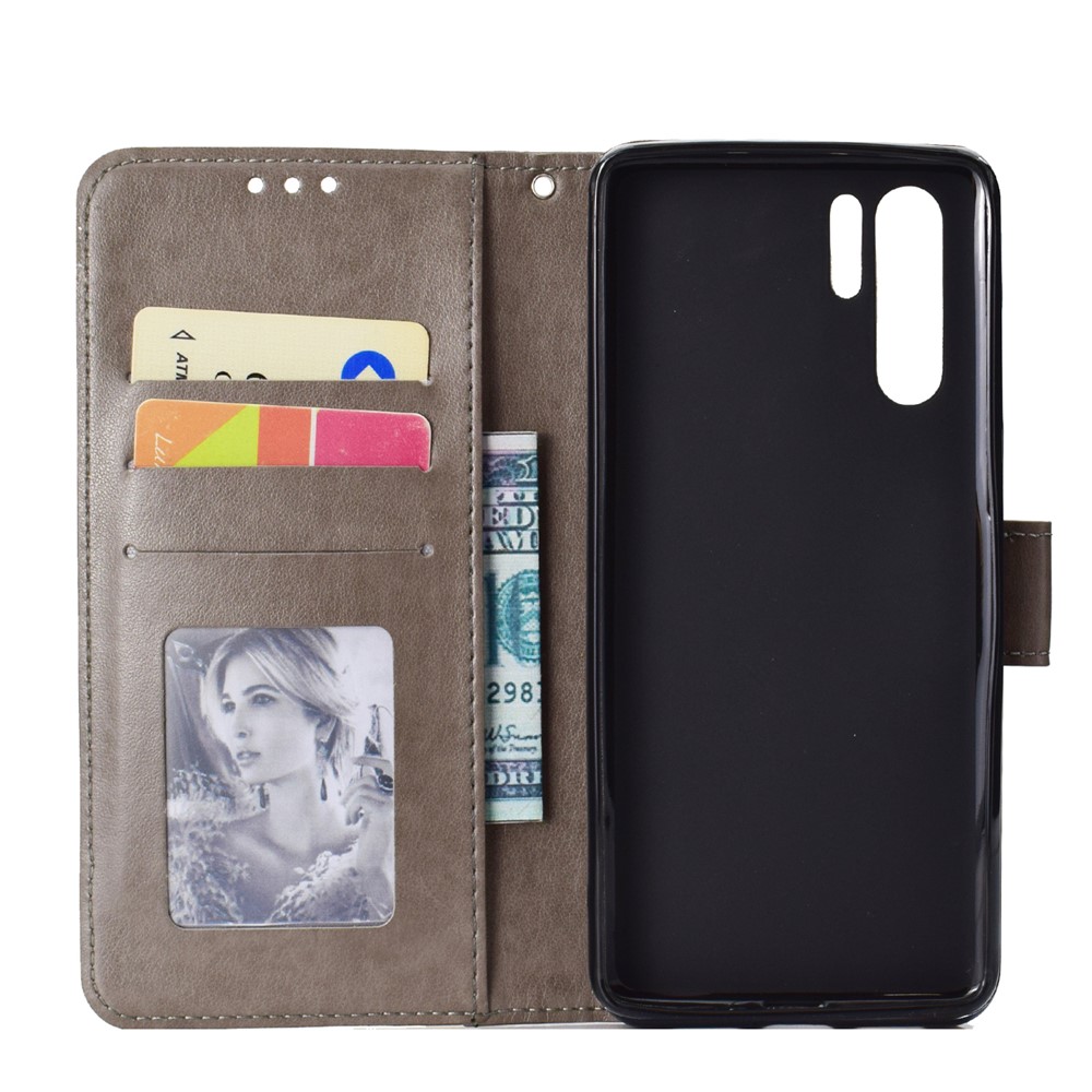 Imprinted Mandala Pattern PU Leather Protection Case for Huawei P30 Pro - Grey-4
