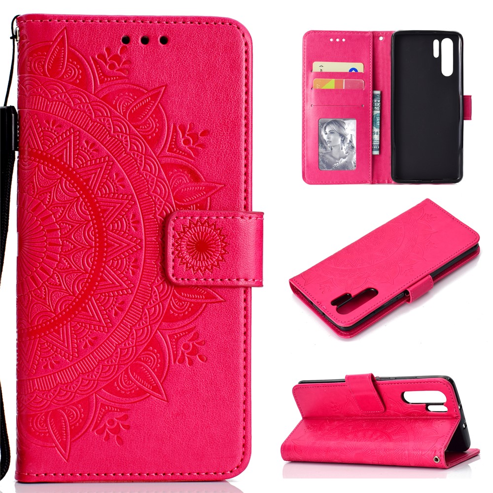 Imprinted Mandala Pattern PU Leather Mobile Case for Huawei P30 Pro - Rose-1
