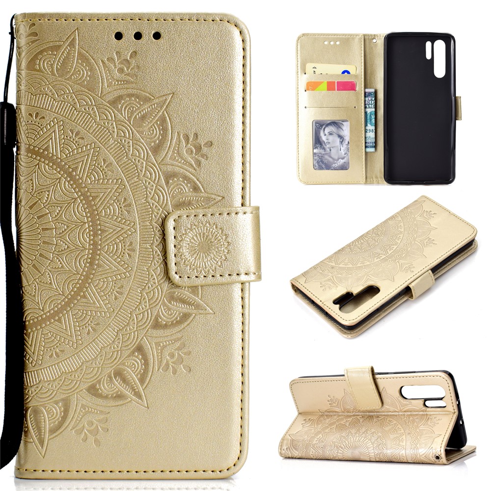 Mandala Pattern Patter de Proteção PU Protection Celular Shell Para Huawei P30 Pro - Ouro