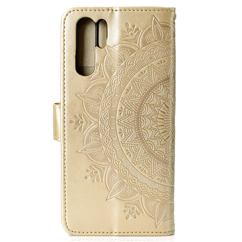 Patrón de Mandala Impreso PU PU Protección de Cuero Capacidad Para Teléfono Móvil Para Huawei P30 Pro - Oro