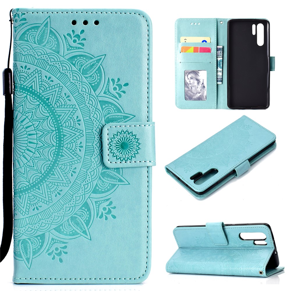 Imprinted Mandala Pattern PU Leather Protection Mobile Phone Cover for Huawei P30 Pro - Cyan-1