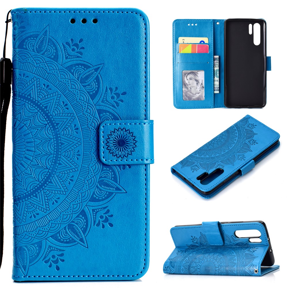 Imprinted Mandala Pattern PU Leather Protection Cover for Huawei P30 Pro - Blue-1