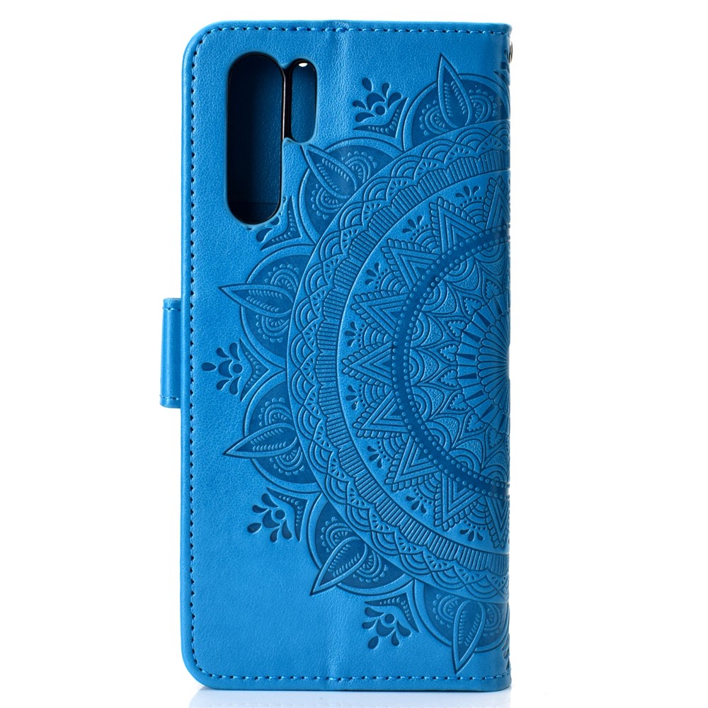 Cubierta de Protección de Cuero PU de Patrón de Mandala Impreso Para Huawei P30 Pro - Azul-3