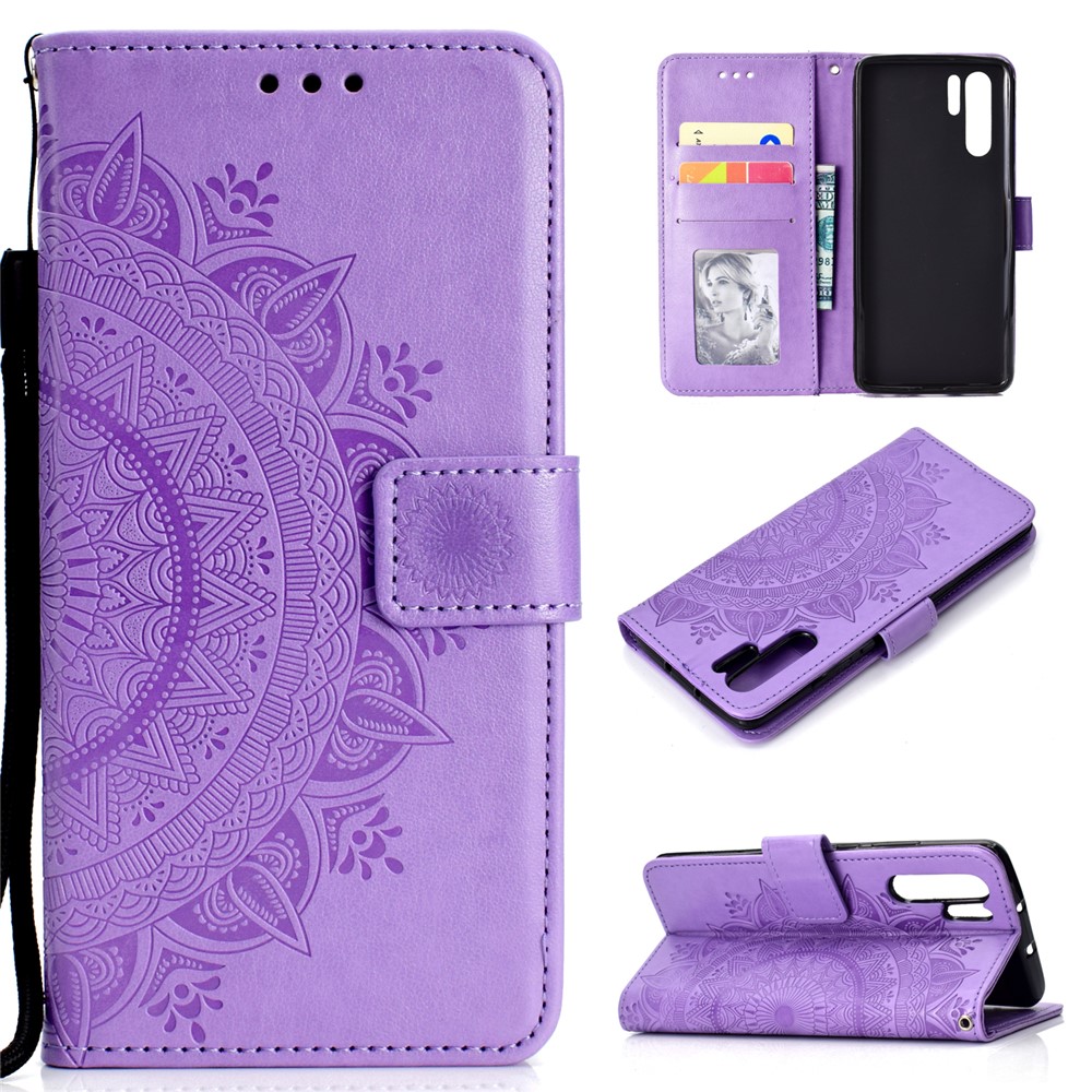 Modello Mandala Impronta PU Lachiglia di Protezione in Pelle Per Huawei P30 Pro - Viola