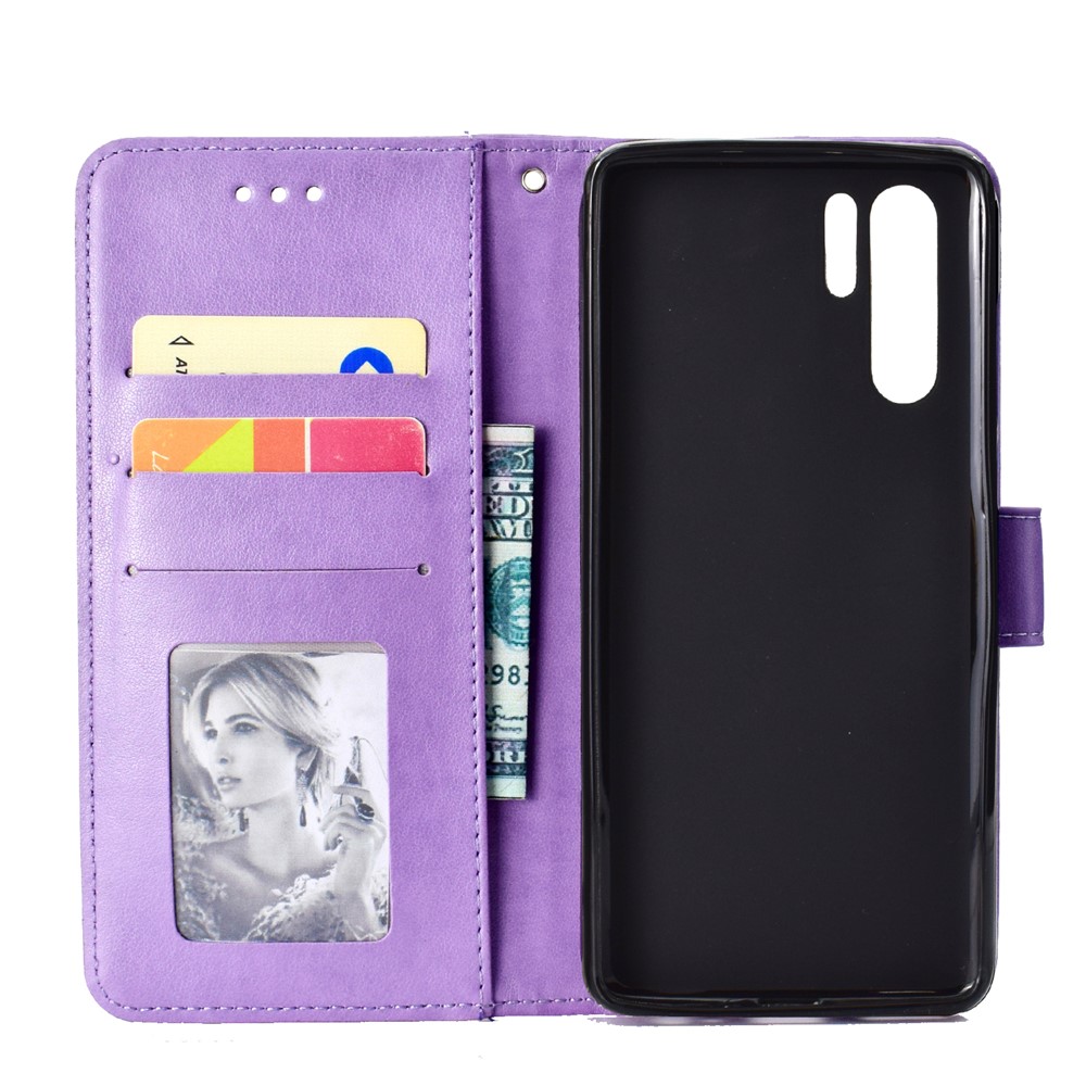 Modala Imprimé pu pu en Cuir Protection Téléphone Shell Pour Huawei P30 Pro - Violet