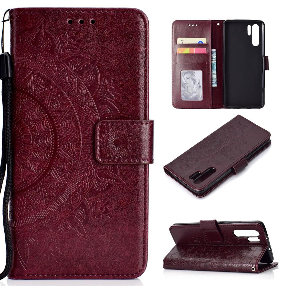 Imprinted Mandala Pattern PU Leather Case for Huawei P30 Pro - Brown-1