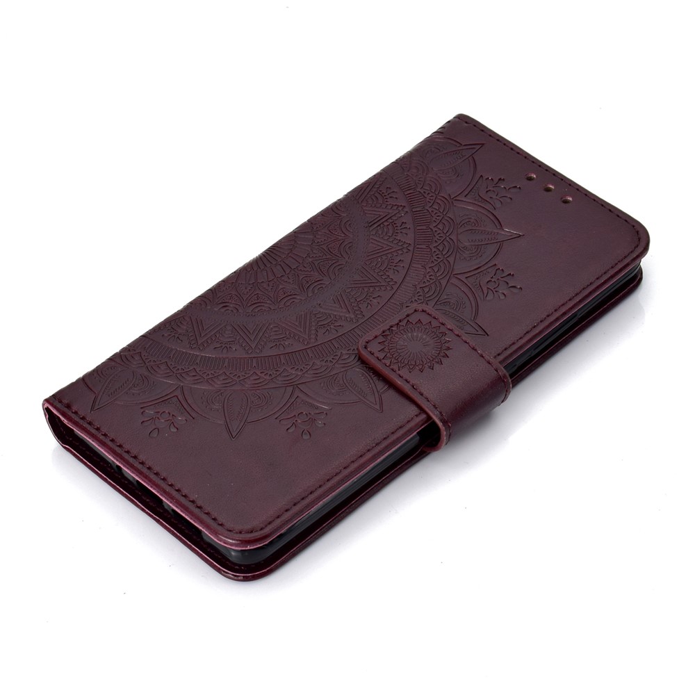 Imprinted Mandala Pattern PU Leather Case for Huawei P30 Pro - Brown-7