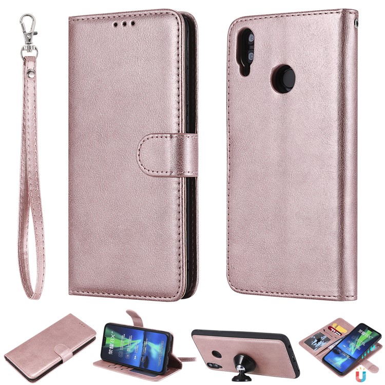 Desmontável Magnético 2-em-1 Carteira De Couro Stand Capa Para Huawei Honor 8X / Ver 10 Lite - Rosa Ouro-1