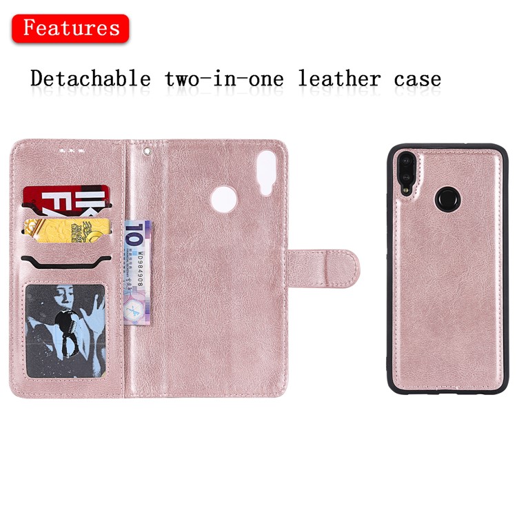 Desmontável Magnético 2-em-1 Carteira De Couro Stand Capa Para Huawei Honor 8X / Ver 10 Lite - Rosa Ouro-4