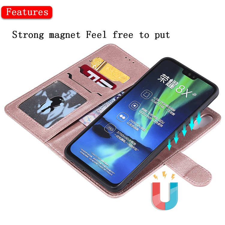 Desmontável Magnético 2-em-1 Carteira De Couro Stand Capa Para Huawei Honor 8X / Ver 10 Lite - Rosa Ouro-5