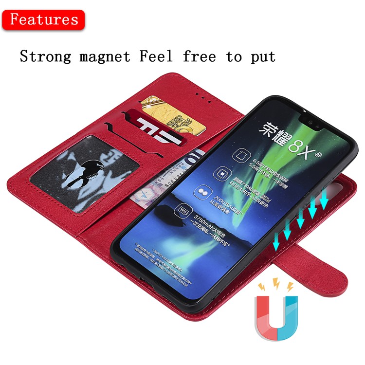 Magnetic Detachable 2-in-1 Wallet Leather Phone Case for Huawei Honor 8X / View 10 Lite - Red-5