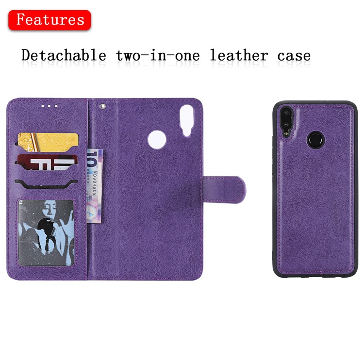Magnetic Detachable 2-in-1 Wallet Leather Case with Stand for Huawei Honor 8X / View 10 Lite - Purple-4