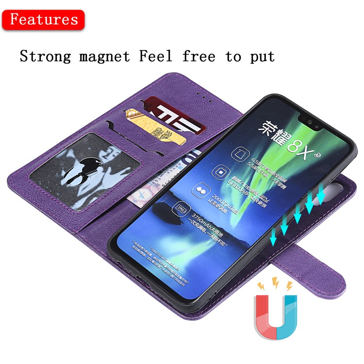 Magnetic Detachable 2-in-1 Wallet Leather Case with Stand for Huawei Honor 8X / View 10 Lite - Purple-5