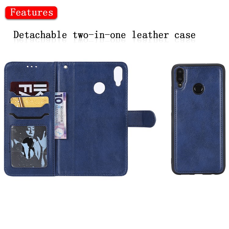 Magnetic Detachable 2-in-1 Wallet Leather Cover with Stand for Huawei Honor 8X / View 10 Lite - Blue-4