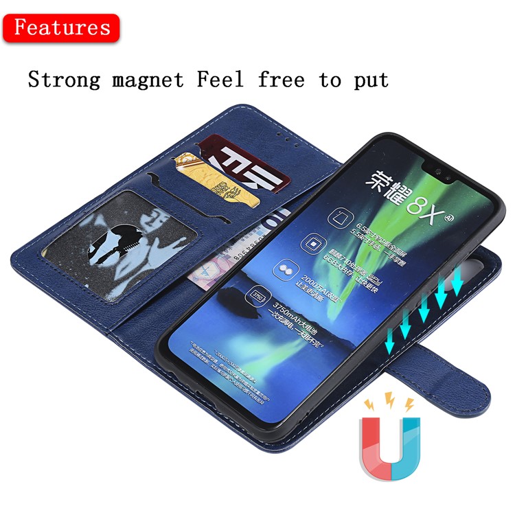 Magnetic Detachable 2-in-1 Wallet Leather Cover with Stand for Huawei Honor 8X / View 10 Lite - Blue-5