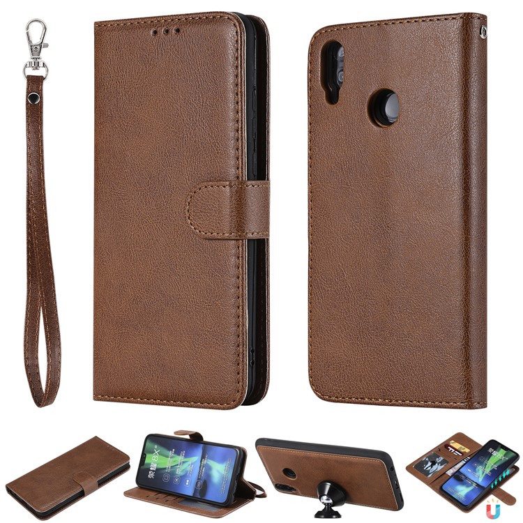 Magnetic Detachable 2-in-1 Wallet Leather Mobile Phone Case for Huawei Honor 8X / View 10 Lite - Brown-1