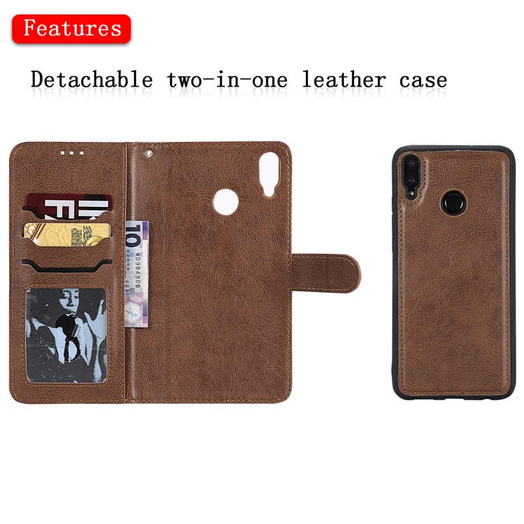 Magnetic Detachable 2-in-1 Wallet Leather Mobile Phone Case for Huawei Honor 8X / View 10 Lite - Brown-4