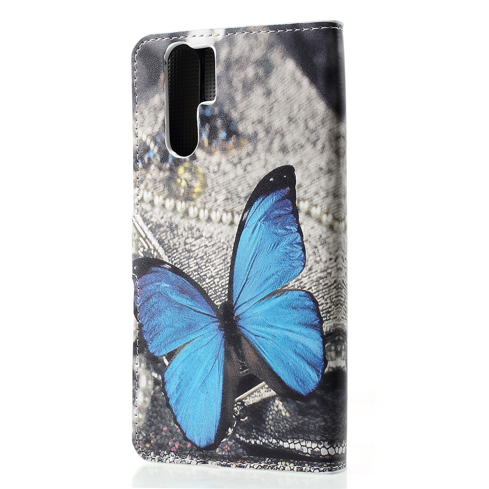 Patterned PU Leather Wallet Stand Protective Cover for Huawei P30 Pro - Blue Butterfly-2