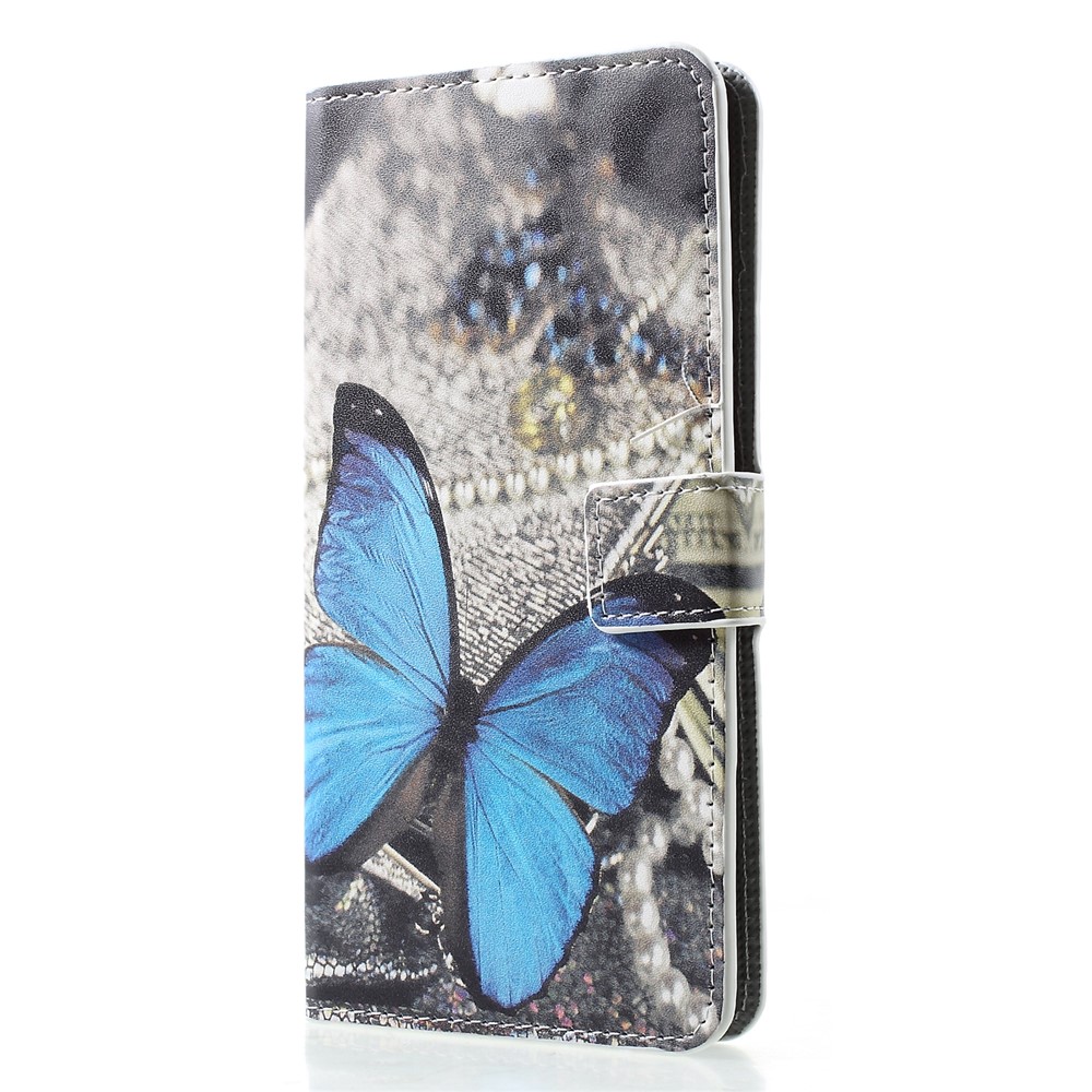Patterned PU Leather Wallet Stand Protective Cover for Huawei P30 Pro - Blue Butterfly-3