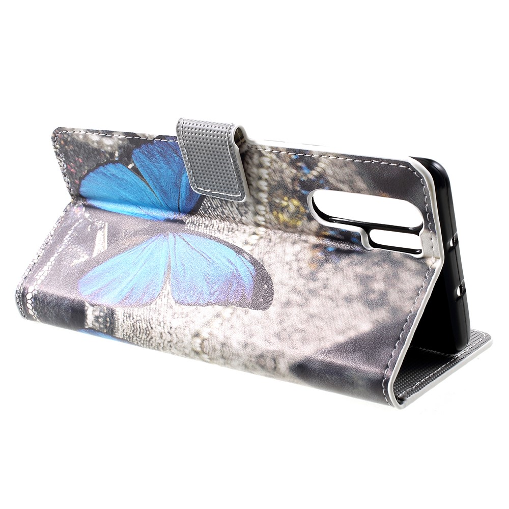 Patterned PU Leather Wallet Stand Protective Cover for Huawei P30 Pro - Blue Butterfly-4