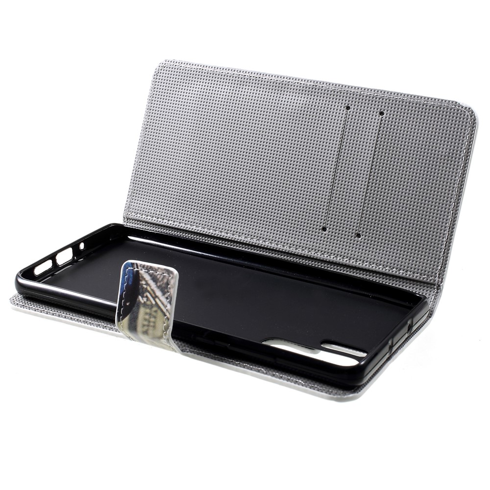 Patterned PU Leather Wallet Stand Protective Cover for Huawei P30 Pro - Blue Butterfly-5