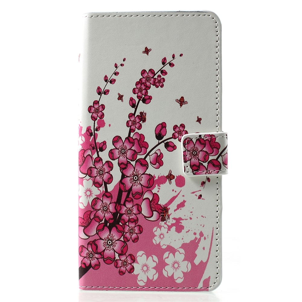 Patterned PU Leather Wallet Stand Phone Accessory Case for Huawei P30 Pro - Pink Peach Flowers-1