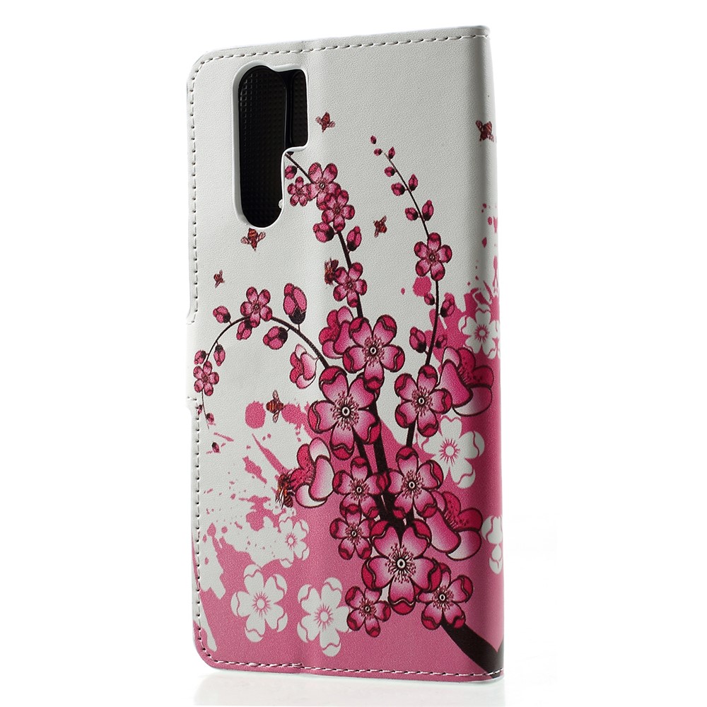 Patterned PU Leather Wallet Stand Phone Accessory Case for Huawei P30 Pro - Pink Peach Flowers-2