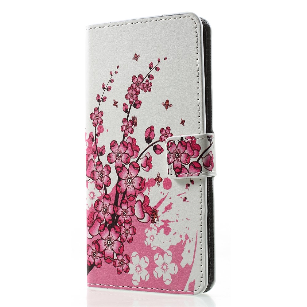 Patterned PU Leather Wallet Stand Phone Accessory Case for Huawei P30 Pro - Pink Peach Flowers-3