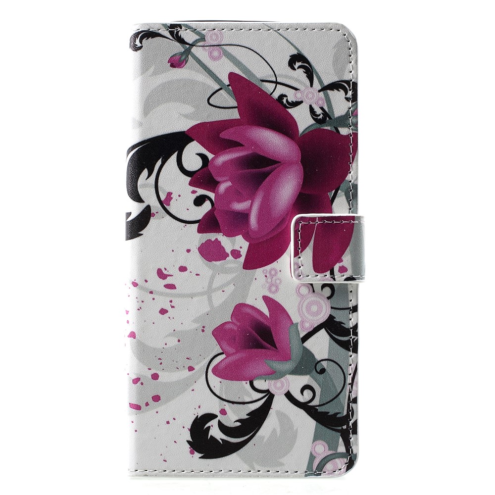 Patterned PU Leather Wallet Stand Mobile Casing for Huawei P30 Pro - Purple Flowers-1