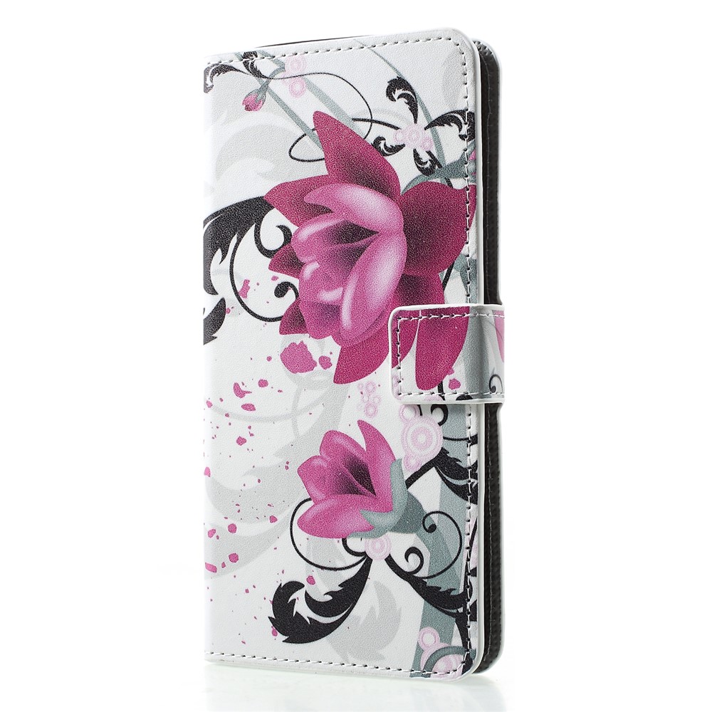 Patterned PU Leather Wallet Stand Mobile Casing for Huawei P30 Pro - Purple Flowers-3
