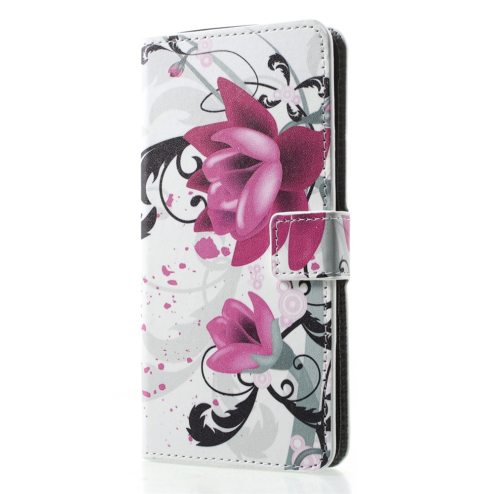 Soporte de Billetera de Cuero PU Estampado Carcasa Móvil Para Huawei P30 Pro - Flores Moradas-3