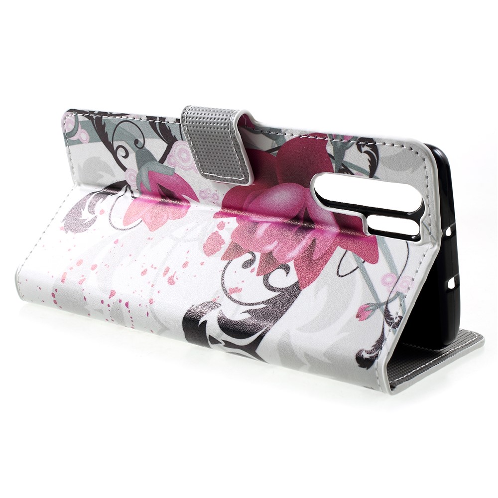 Patterned PU Leather Wallet Stand Mobile Casing for Huawei P30 Pro - Purple Flowers-4