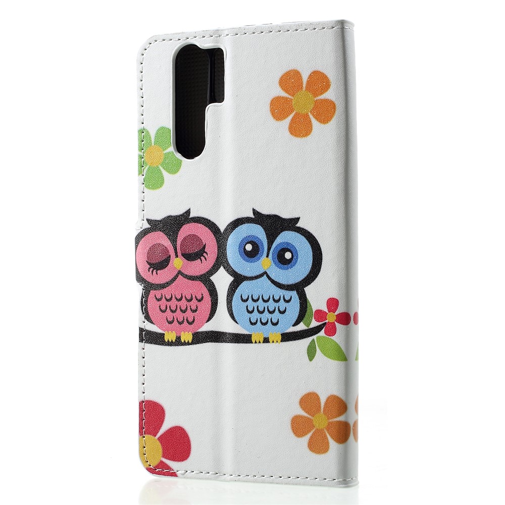 Patterned PU Leather Wallet Stand Cell Phone Cover for Huawei P30 Pro - Owl Lovers-2