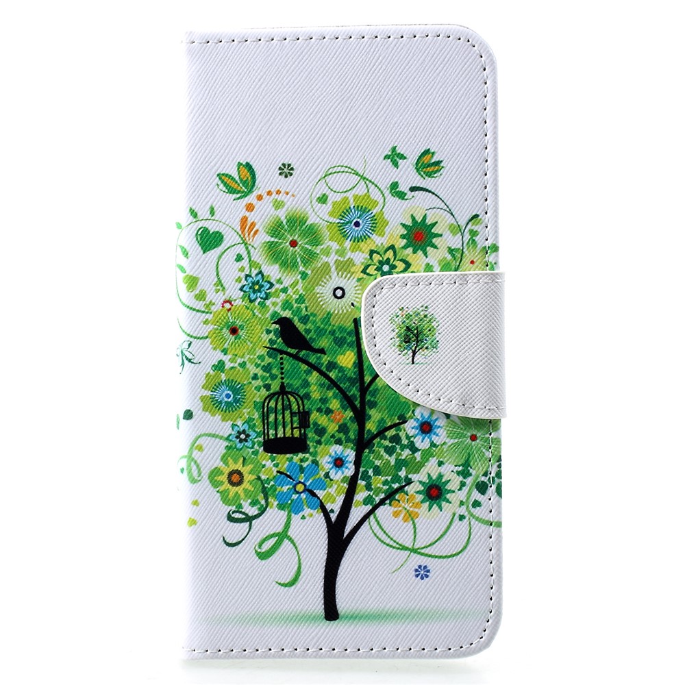 Cross Texture Pattern Printing Leather Wallet Phone Cover for Huawei P30 Pro - Green Tree-1