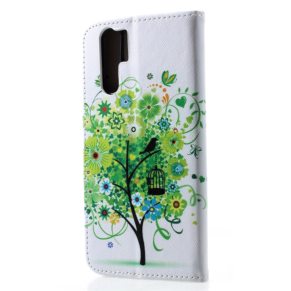 Cross Texture Pattern Printing Leather Wallet Phone Cover for Huawei P30 Pro - Green Tree-2