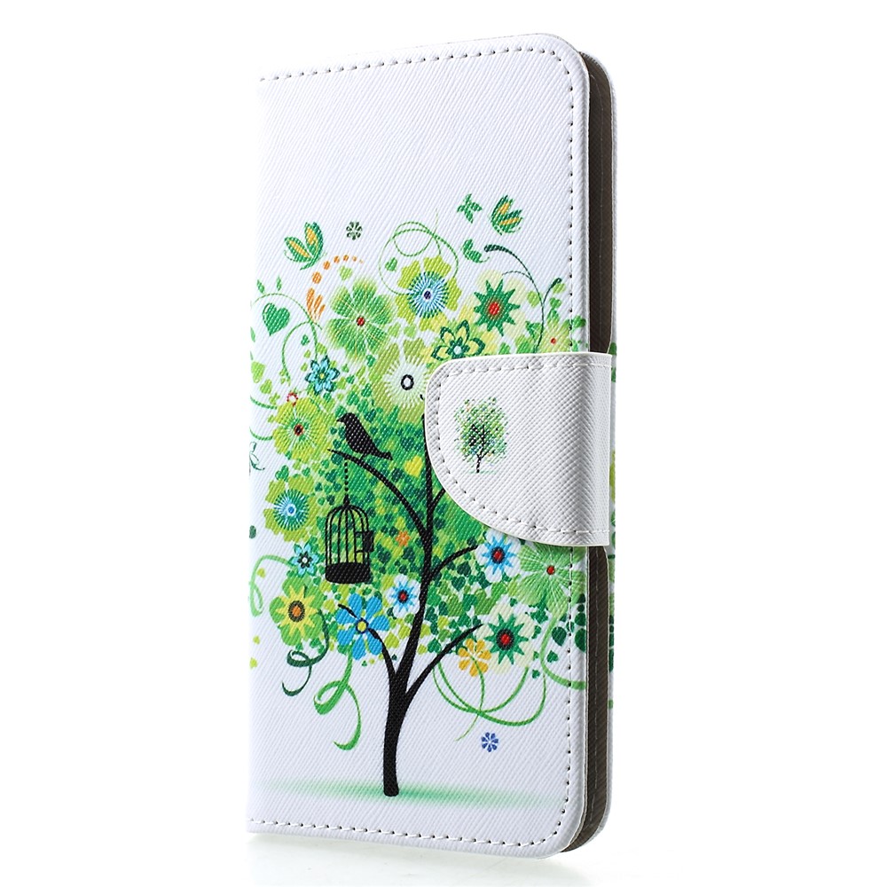 Cross Texture Pattern Printing Leather Wallet Phone Cover for Huawei P30 Pro - Green Tree-3