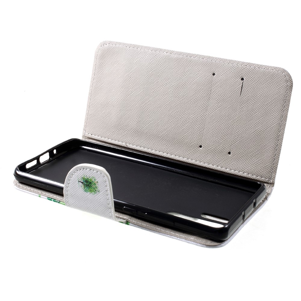 Cross Texture Pattern Printing Leather Wallet Phone Cover for Huawei P30 Pro - Green Tree-5