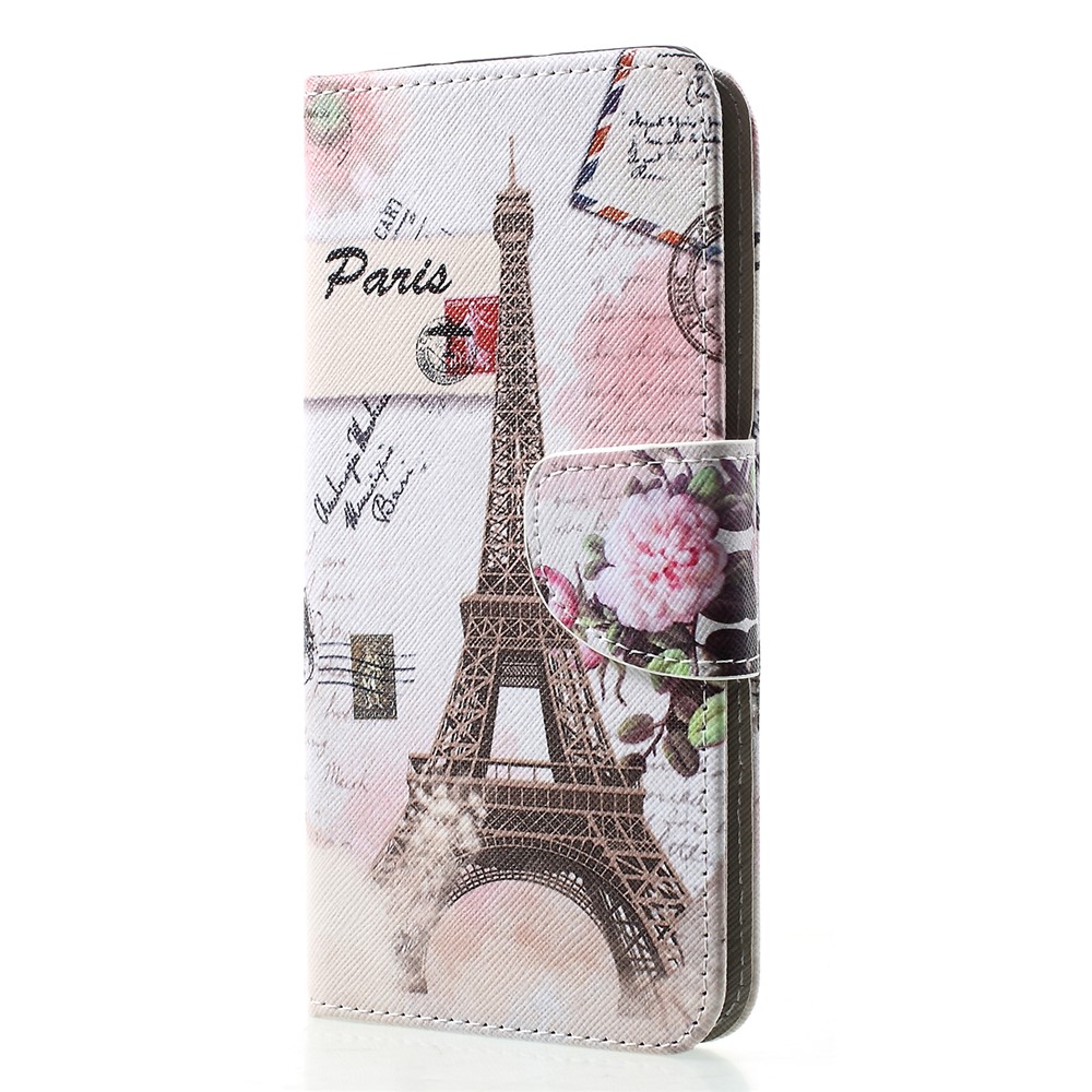 Modèle de Texture Croisée Impression de Portefeuille en Cuir Coque Accessoire de Téléphone Pour Huawei P30 Pro - Tour Eiffel et Fleur