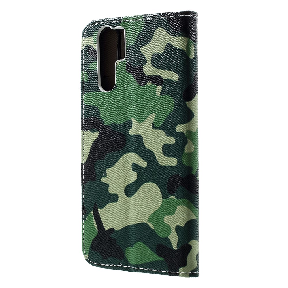 Cross Texture Pattern Printing Leather Wallet Phone Case Shell for Huawei P30 Pro - Camouflage-2