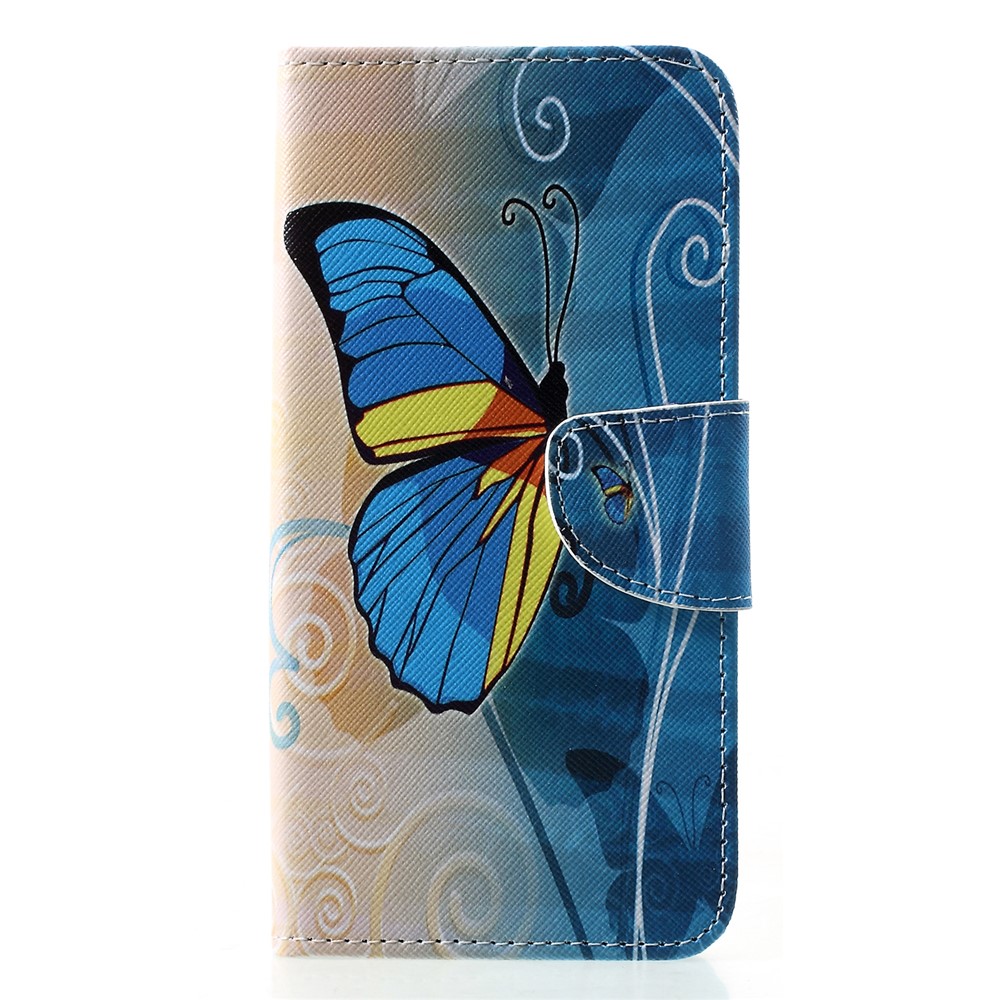 Cross Texture Pattern Printing Leather Wallet Phone Cover Shell for Huawei P30 Pro - Blue Butterfly-1
