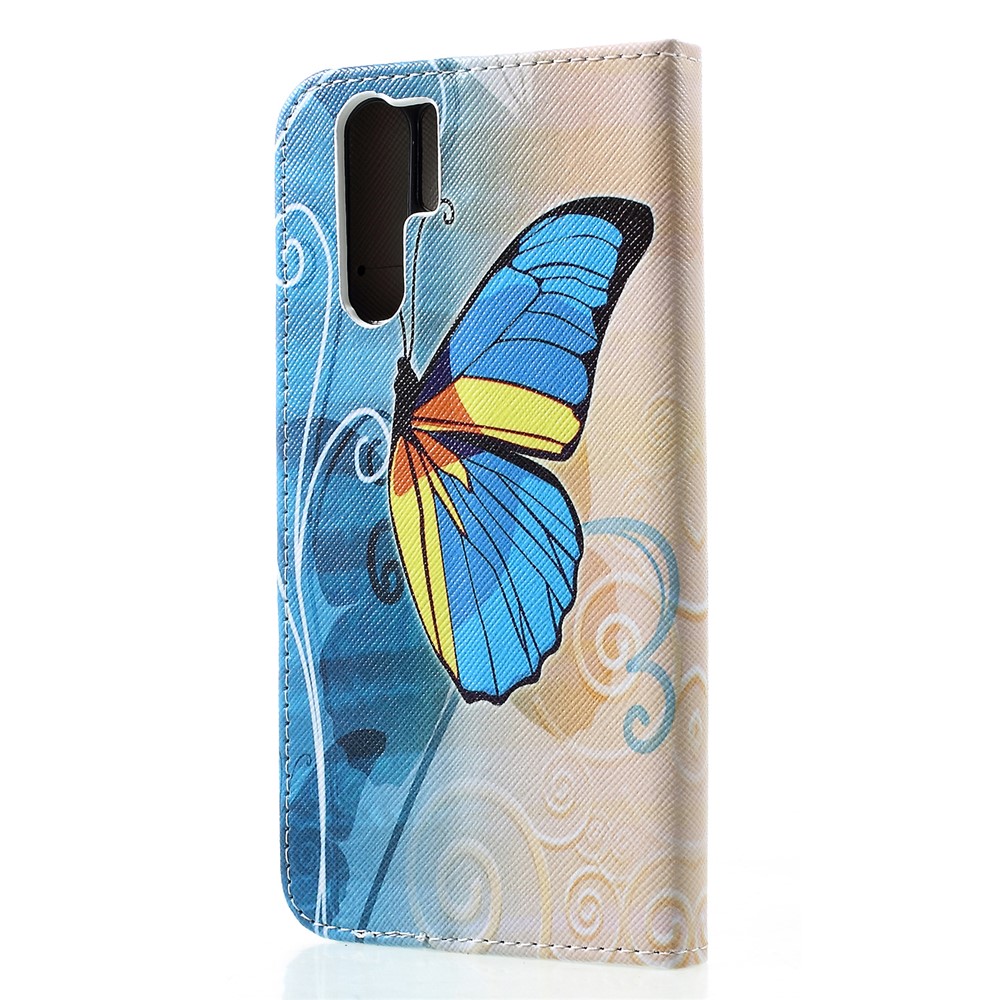 Cross Texture Pattern Printing Leather Wallet Phone Cover Shell for Huawei P30 Pro - Blue Butterfly-2