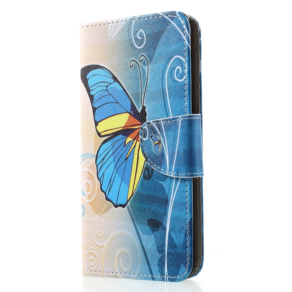 Cross Texture Pattern Printing Leather Wallet Phone Cover Shell for Huawei P30 Pro - Blue Butterfly-3