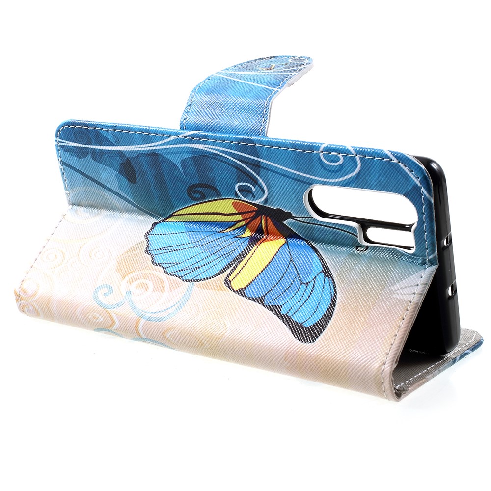 Cross Texture Pattern Printing Leather Wallet Phone Cover Shell for Huawei P30 Pro - Blue Butterfly-4