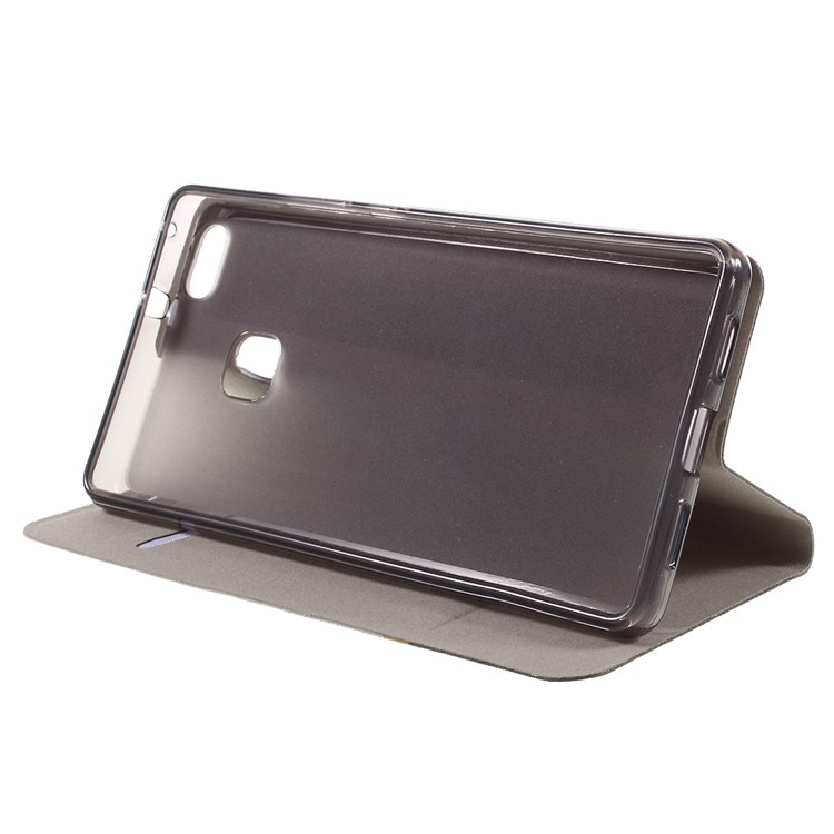 Cross Texture Leather Cover with Card Holder for Huawei P9 Lite - Grey-4
