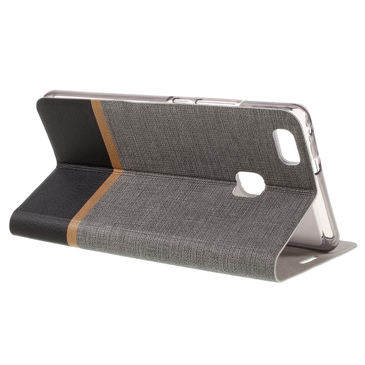 Cross Texture Leather Cover with Card Holder for Huawei P9 Lite - Grey-5
