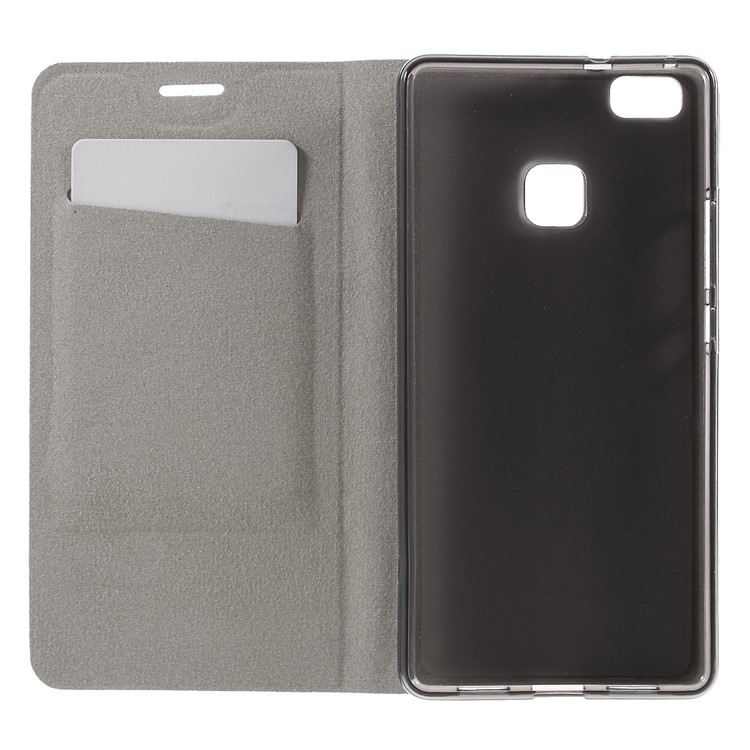 Cross Texture Leather Cover with Card Holder for Huawei P9 Lite - Grey-6