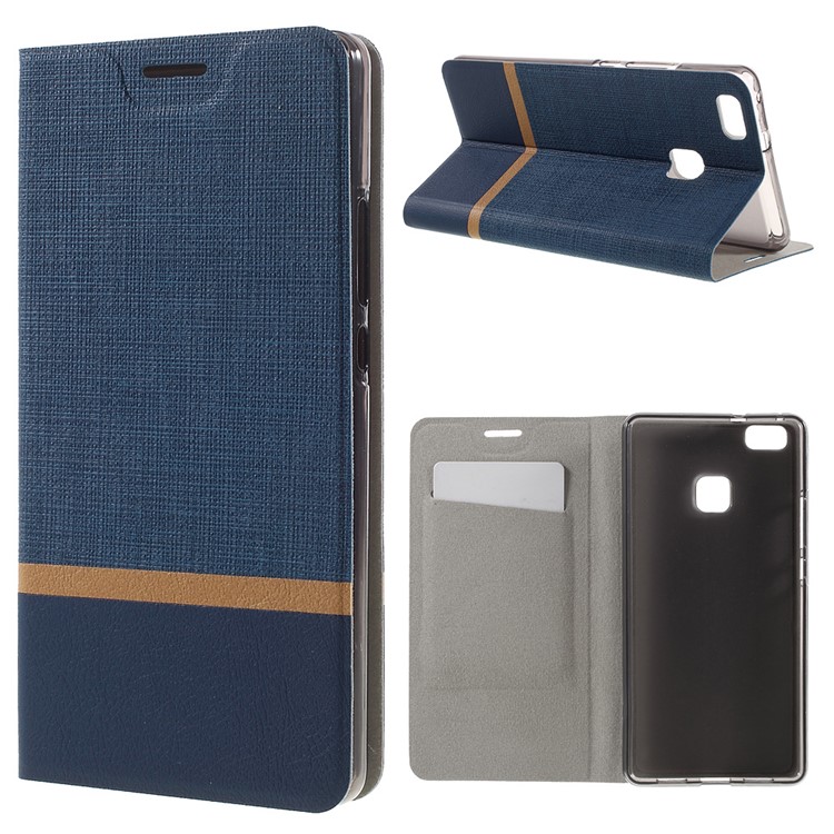 Cross Texture Stand Leather Phone Case for Huawei P9 Lite - Dark Blue-1