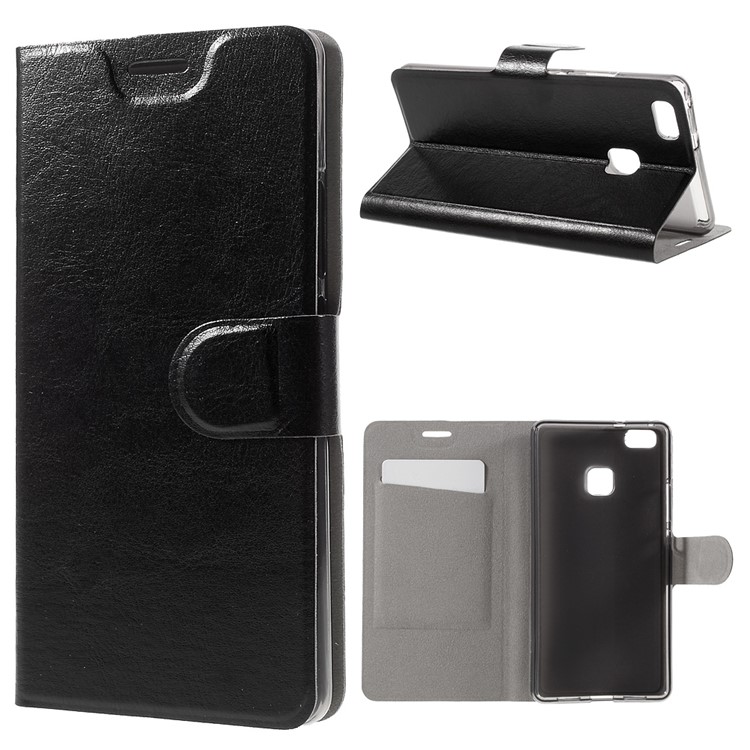 Crazy Horse Leather Card Holder Case for Huawei P9 Lite - Black-1