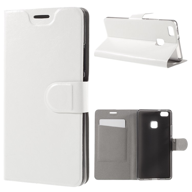 Crazy Horse Leather Card Holder Cover for Huawei P9 Lite - White-1